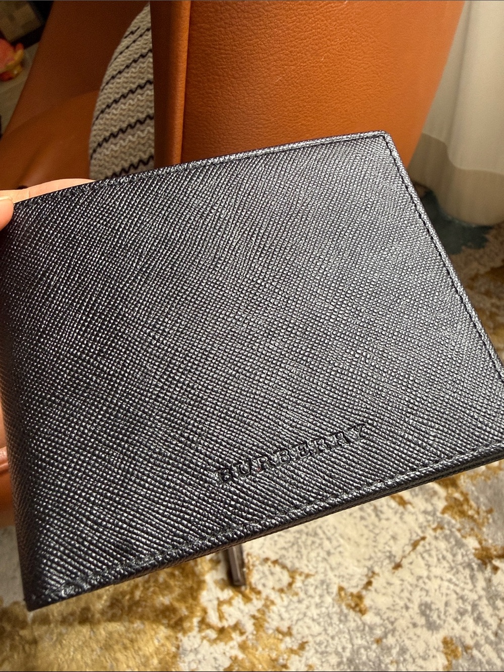 Burberry Black Textured Leather Bi-Fold Card Holder wallet men